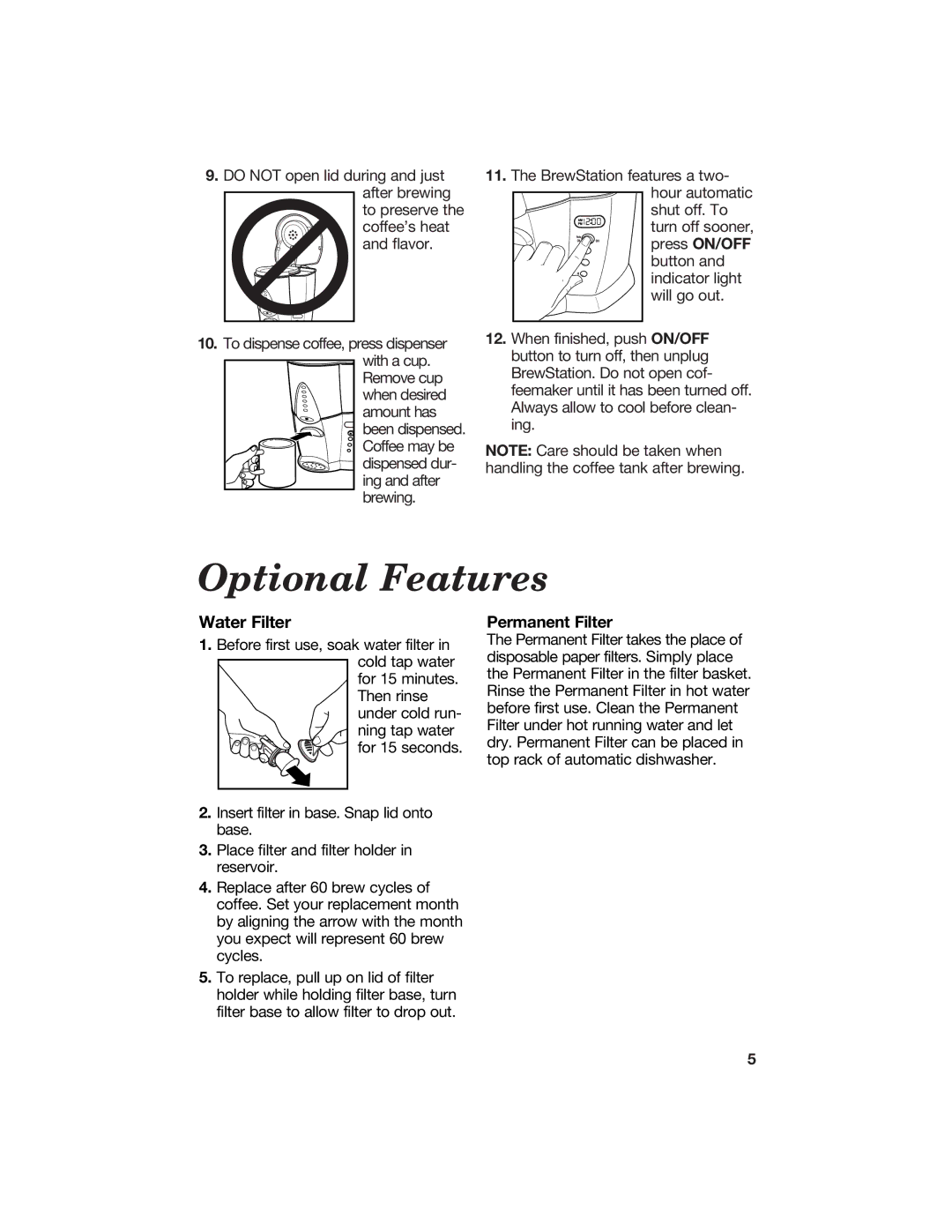 Hamilton Beach BrewStation manual Optional Features, Water Filter 