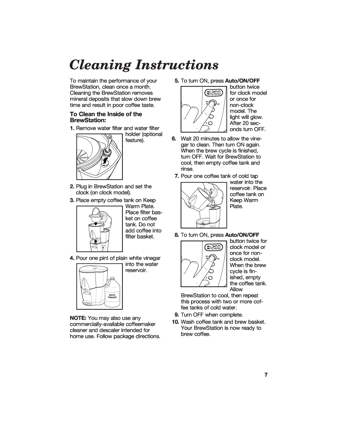 Hamilton Beach manual Cleaning Instructions, To Clean the Inside of the BrewStation 