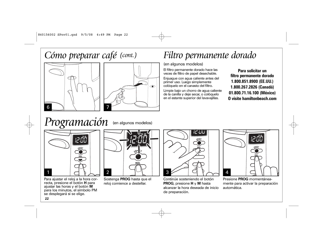Hamilton Beach Coffee BrewStation manual Cómo preparar café Filtro permanente dorado 
