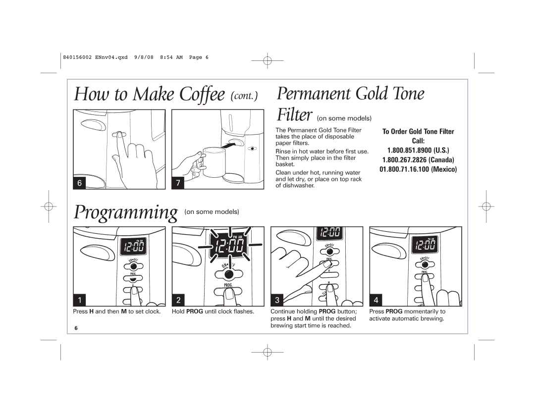 Hamilton Beach Coffee BrewStation manual How to Make Coffee, Canada 01.800.71.16.100 Mexico 