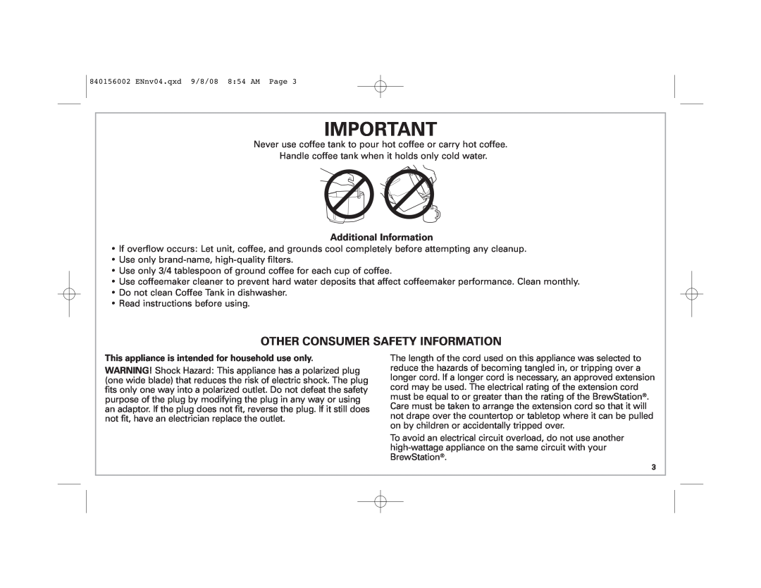 Hamilton Beach Coffee BrewStation manual Other Consumer Safety Information, Additional Information 