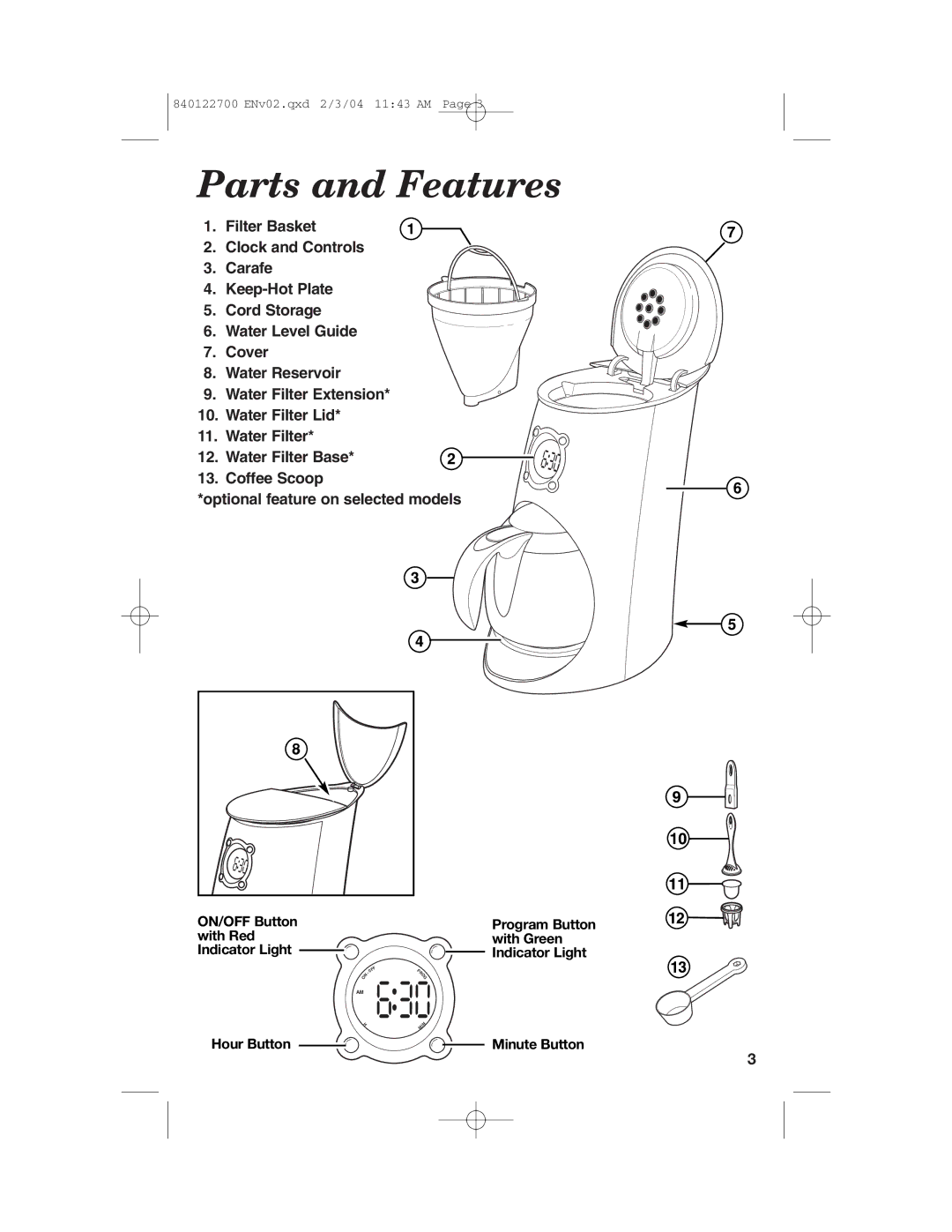 Hamilton Beach Coffemaker manual Parts and Features 