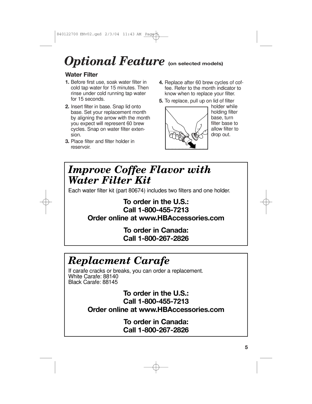 Hamilton Beach Coffemaker manual Improve Coffee Flavor with Water Filter Kit 