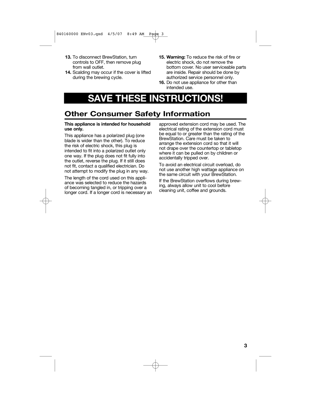 Hamilton Beach D43012B manual Other Consumer Safety Information 