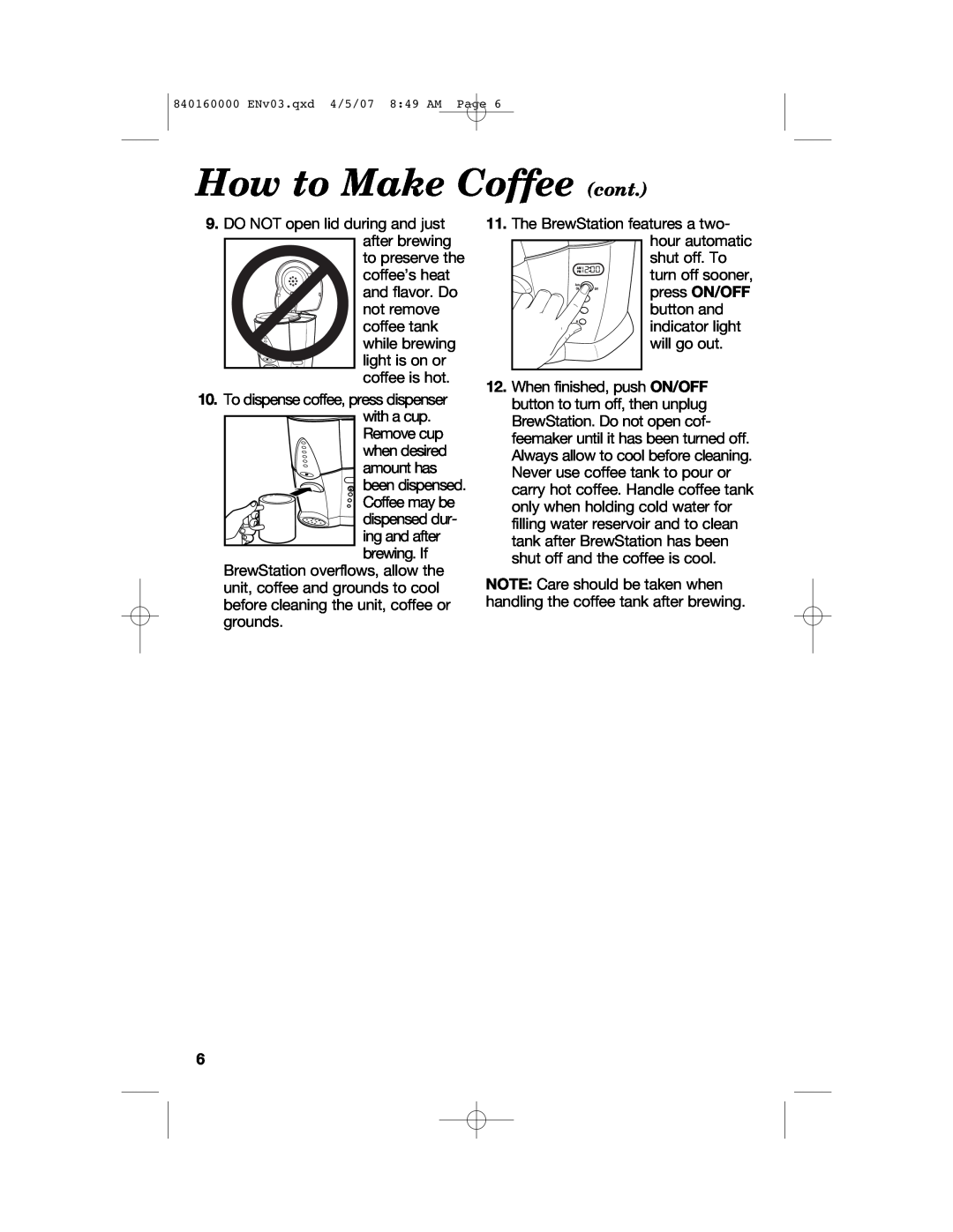 Hamilton Beach D43012B manual How to Make Coffee cont 