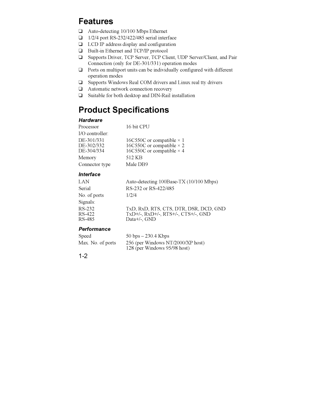 Hamilton Beach DE-302/304/332/334, DE-301/331 manual Features, Product Specifications 