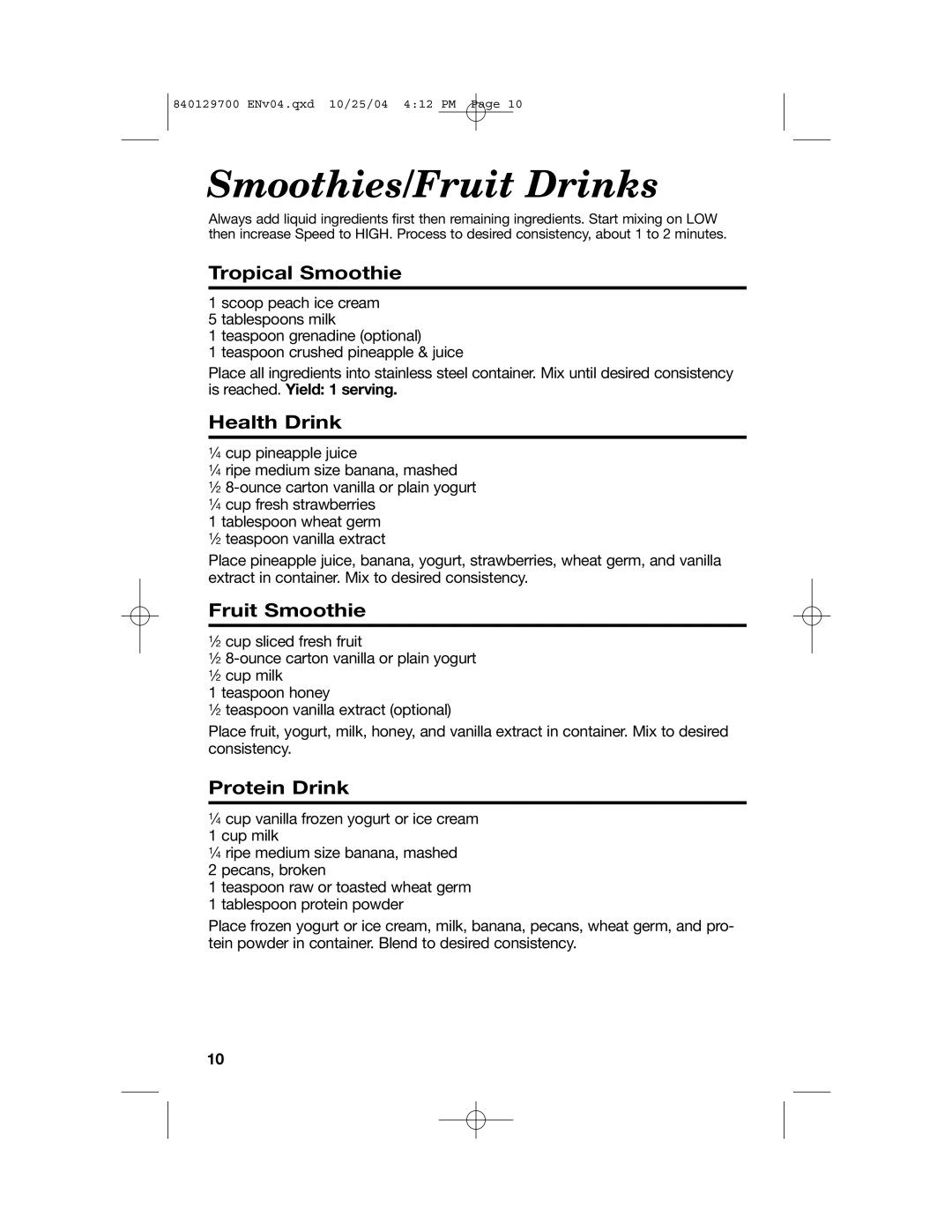 Hamilton Beach Drink Mixer manual Tropical Smoothie, Health Drink, Fruit Smoothie, Protein Drink, Smoothies/Fruit Drinks 