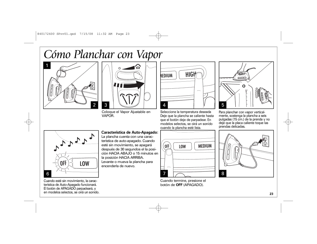 Hamilton Beach Easy Touch Iron manual Cómo Planchar con Vapor, Característica de Auto-Apagado 