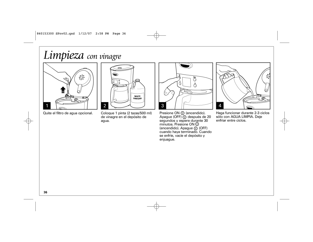 Hamilton Beach Eclectrics manual Limpieza con vinagre 