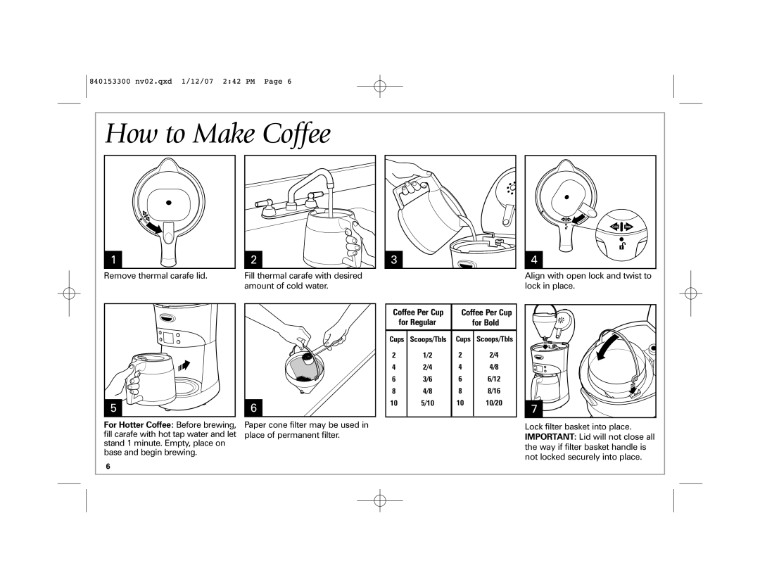 Hamilton Beach Eclectrics manual How to Make Coffee, For Regular For Bold 