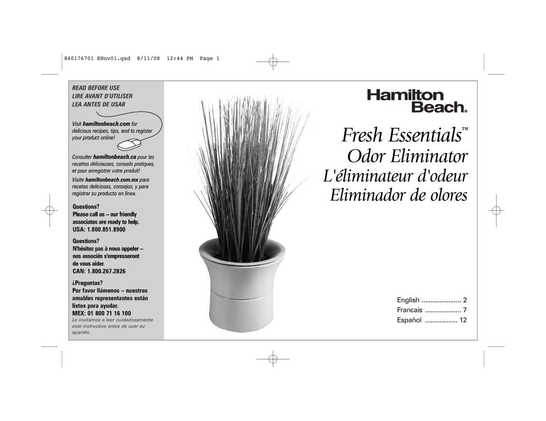 Hamilton Beach Fresh Essentials manual Questions?, Can ¿Preguntas?, MEX 01 800 71 16 