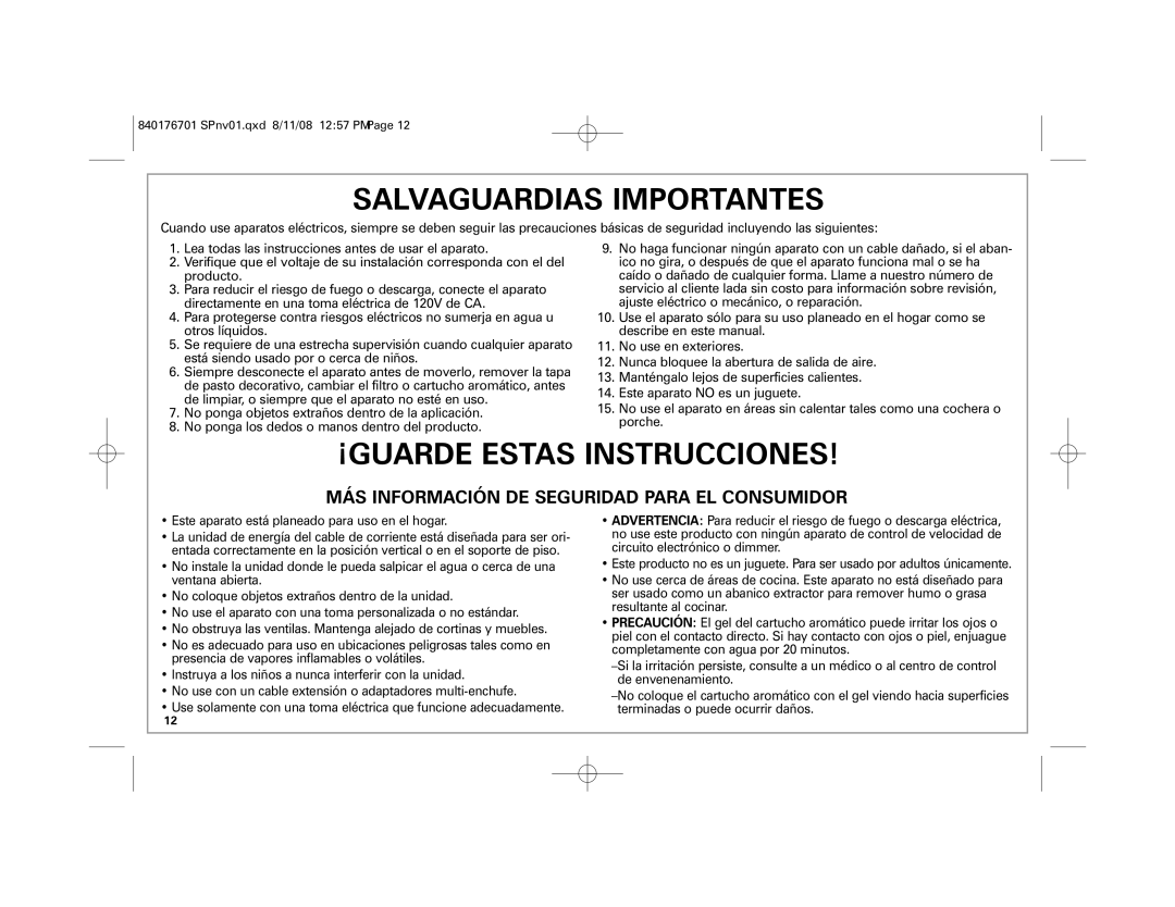 Hamilton Beach Fresh Essentials manual Salvaguardias Importantes 