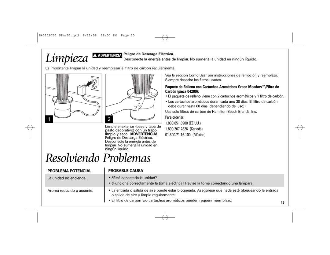 Hamilton Beach Fresh Essentials manual Limpieza, Resolviendo Problemas, Advertencia Peligro de Descarga Eléctrica 