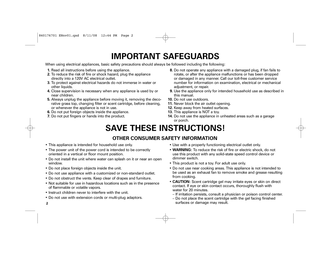 Hamilton Beach Fresh Essentials manual Important Safeguards 