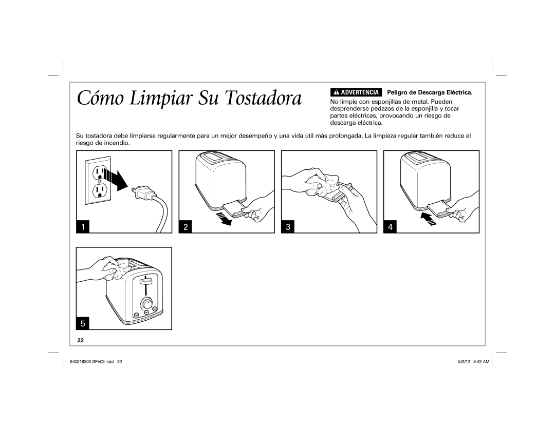 Hamilton Beach hamilton beach 2-slice toaster manual Cómo Limpiar Su Tostadora, Advertencia 