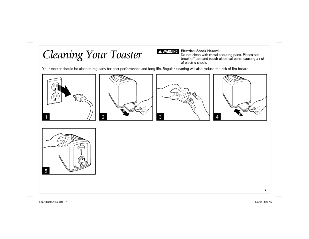 Hamilton Beach hamilton beach 2-slice toaster manual Cleaning Your Toaster, Electrical Shock Hazard 