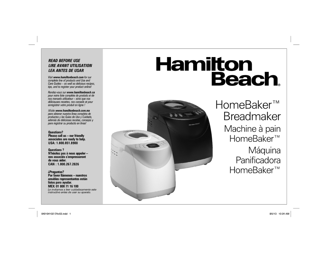 Hamilton Beach 29881, 840194102 manual Questions?, Questions ?, Can ¿Preguntas?, MEX 01 800 71 16 