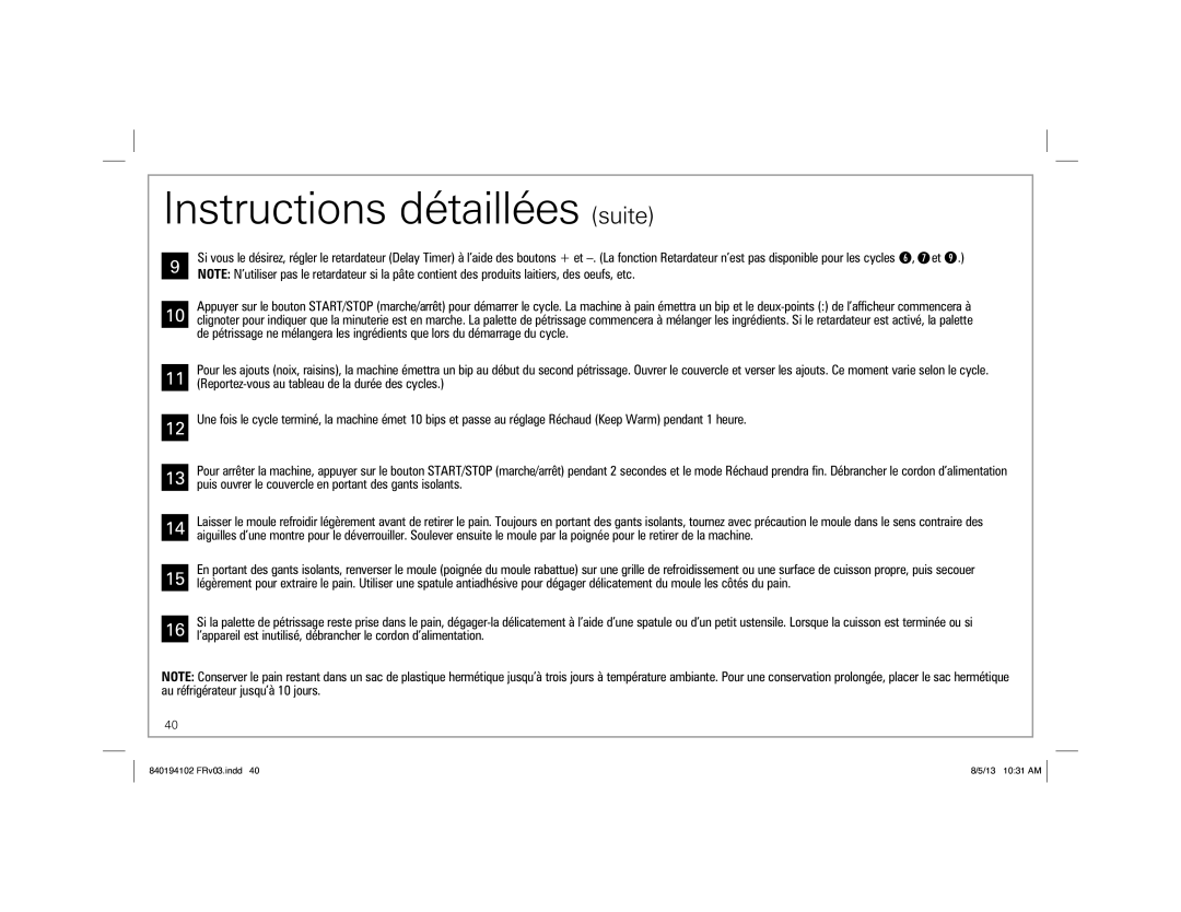 Hamilton Beach 29881, 840194102 manual Instructions détaillées suite, Puis ouvrer le couvercle en portant des gants isolants 