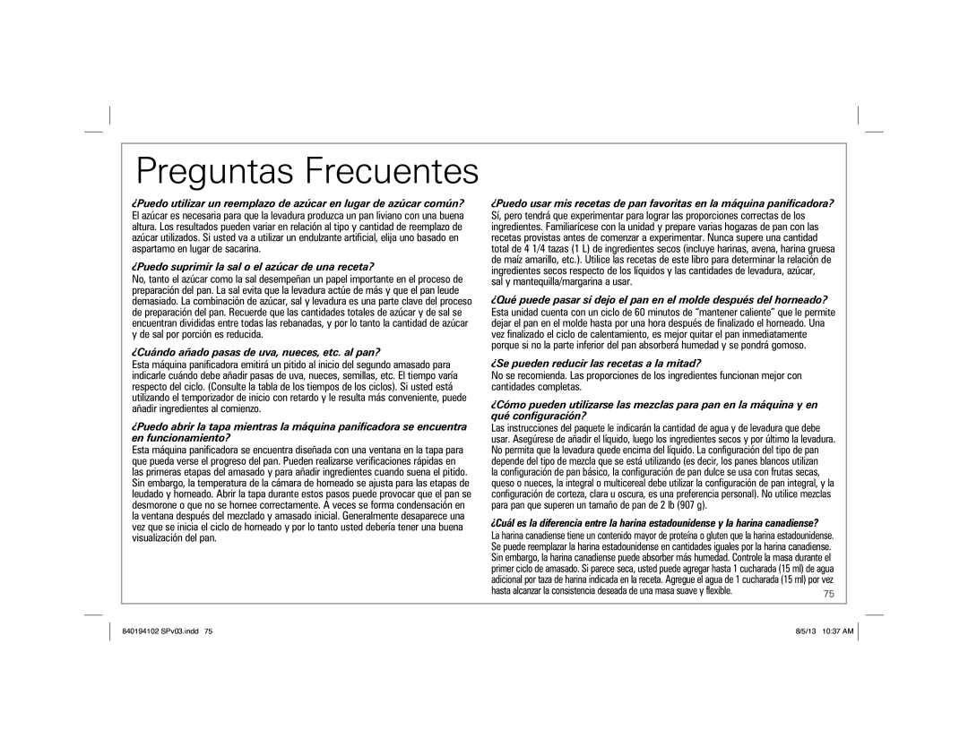 Hamilton Beach 840194102, 29881 manual Preguntas Frecuentes, ¿Puedo suprimir la sal o el azúcar de una receta? 