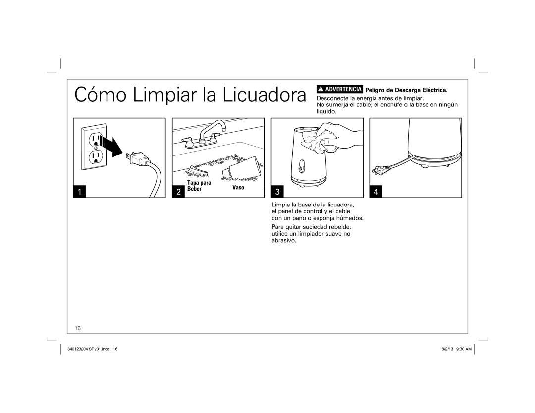 Hamilton Beach 840123204, Hamilton Beach Single-Serve Blender Cómo Limpiar la Licuadora, Peligro de Descarga Eléctrica 