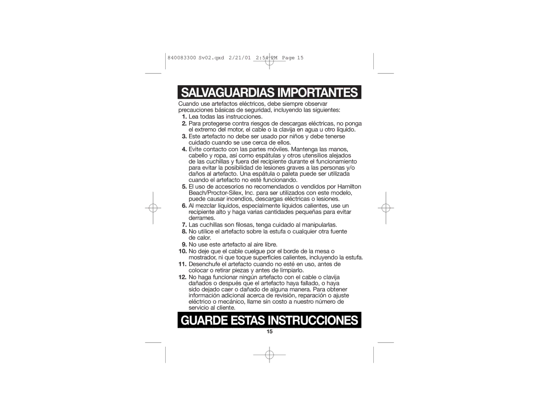 Hamilton Beach Hand Blenders manual Salvaguardias Importantes 