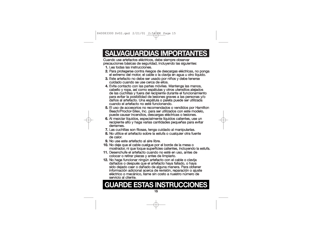 Hamilton Beach Hand Blenders manual Salvaguardias Importantes, Guarde Estas Instrucciones 