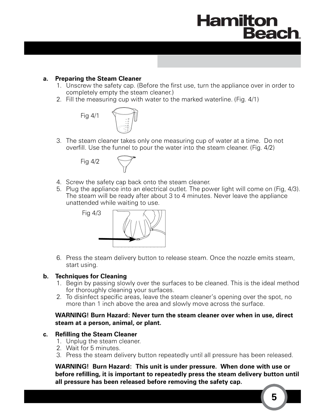 Hamilton Beach HB-165 owner manual Preparing the Steam Cleaner 