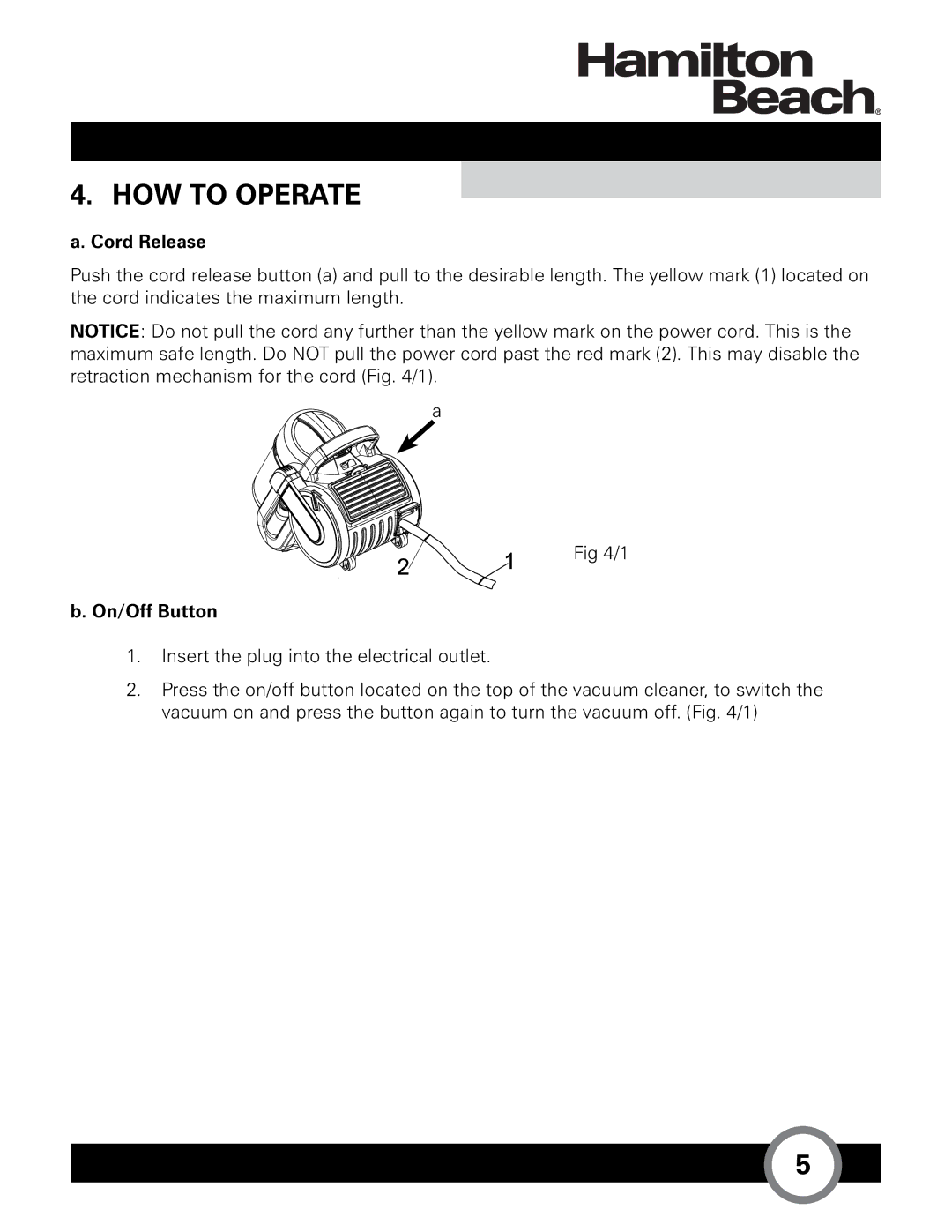 Hamilton Beach HB-363 owner manual HOW to Operate, Cord Release, On/Off Button 