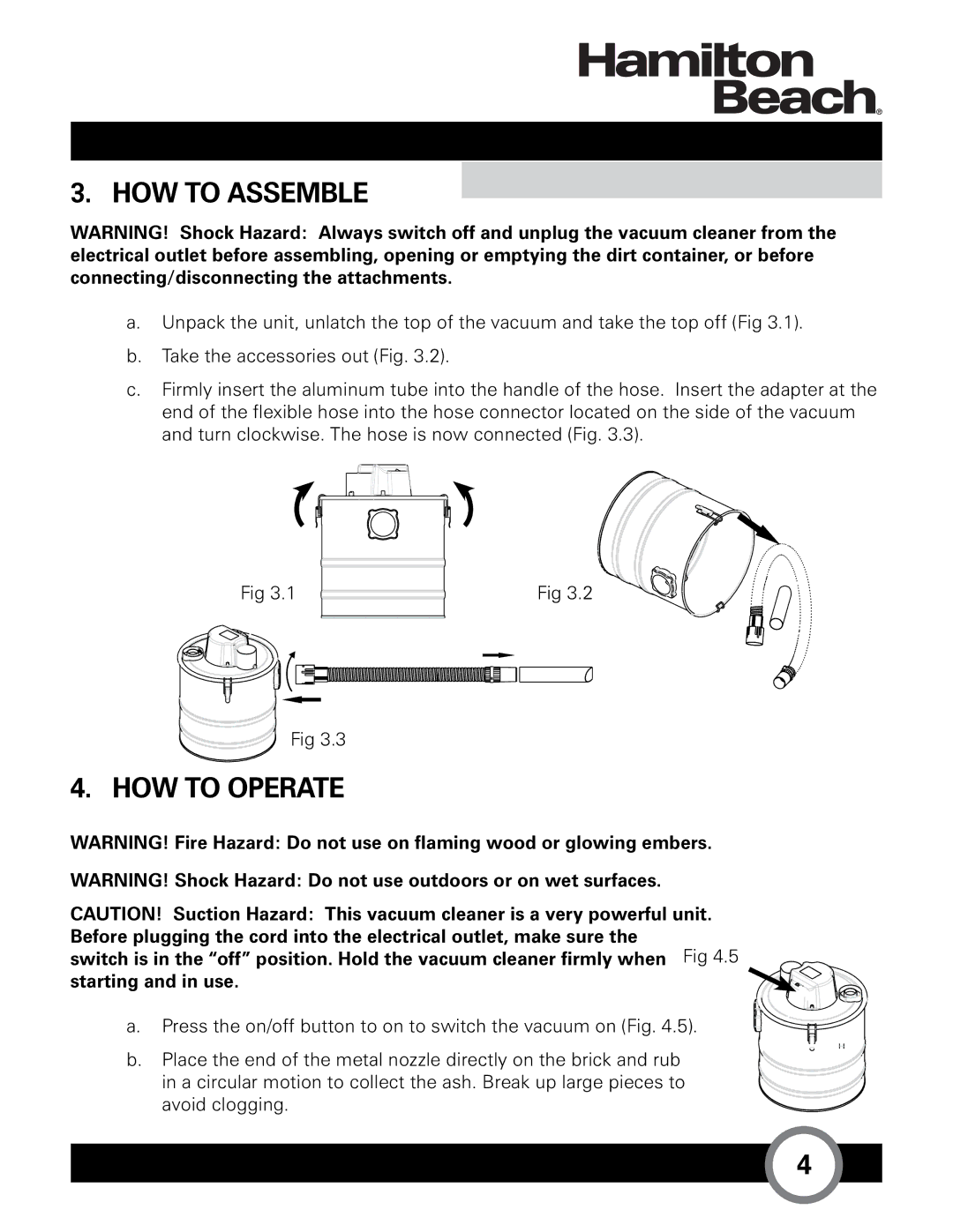 Hamilton Beach HB-405 owner manual HOW to Assemble, HOW to Operate 