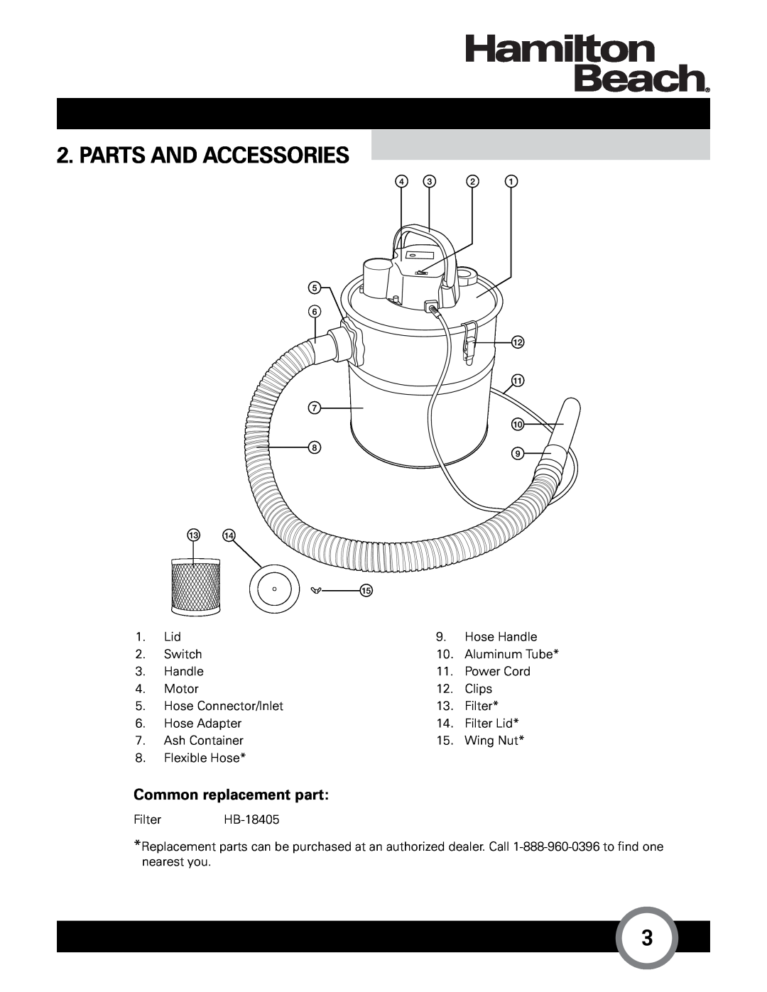 Hamilton Beach HB-405 owner manual Parts And Accessories, Common replacement part 