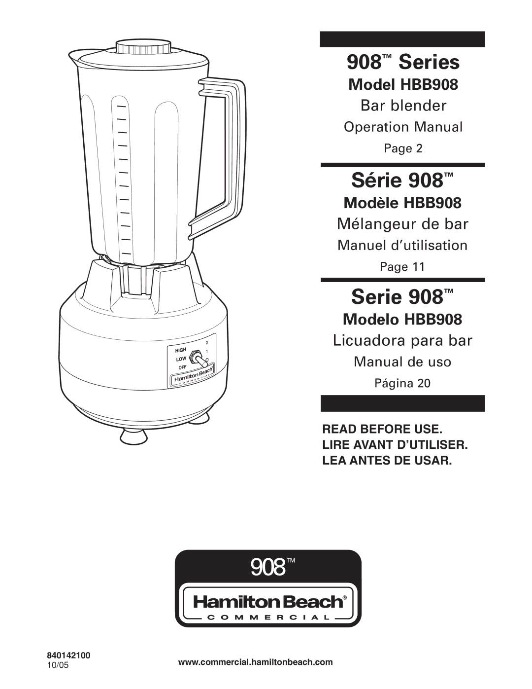 Hamilton Beach HBB908 manuel dutilisation Series 