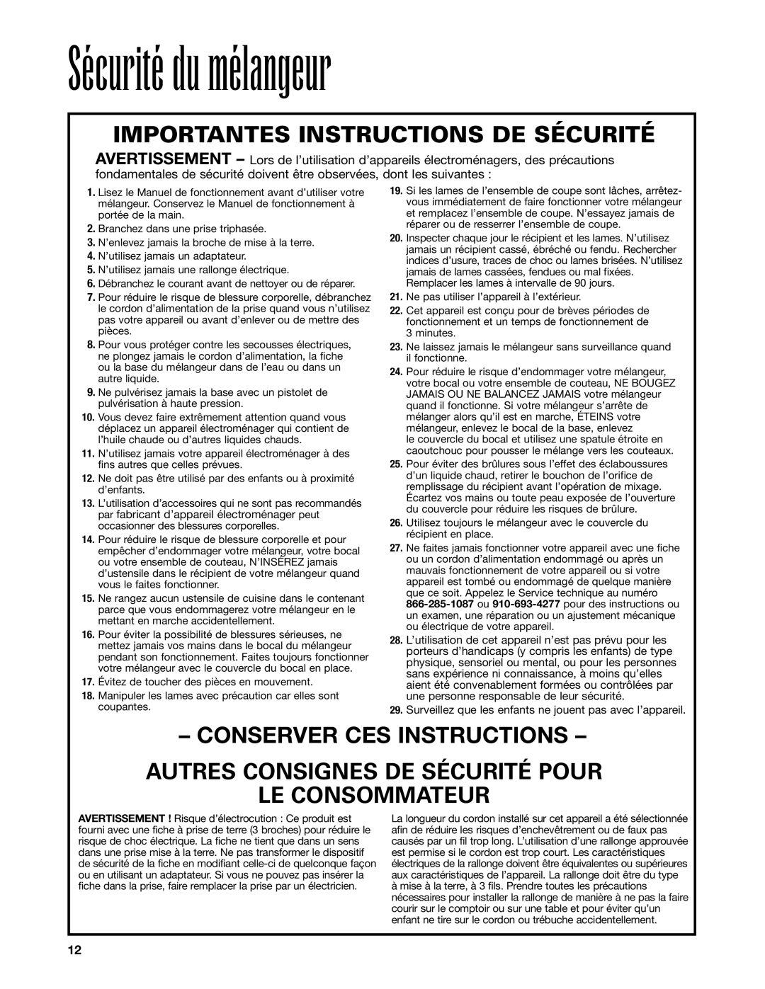 Hamilton Beach HBB908 manuel dutilisation Importantes Instructions DE Sécurité 