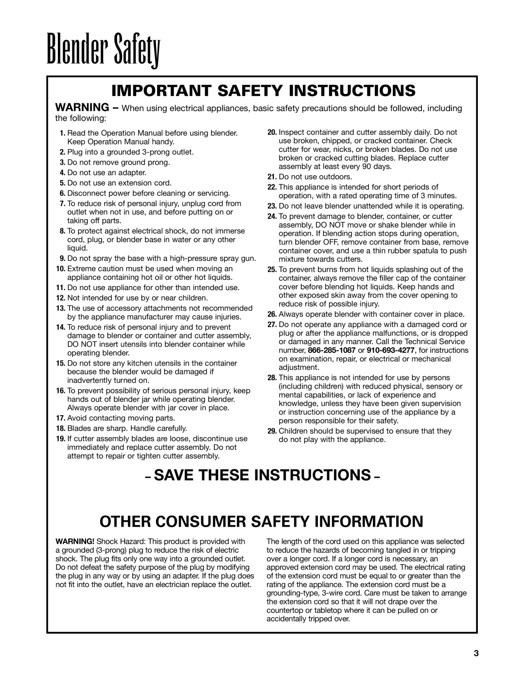 Hamilton Beach HBB908 manuel dutilisation Important Safety Instructions 