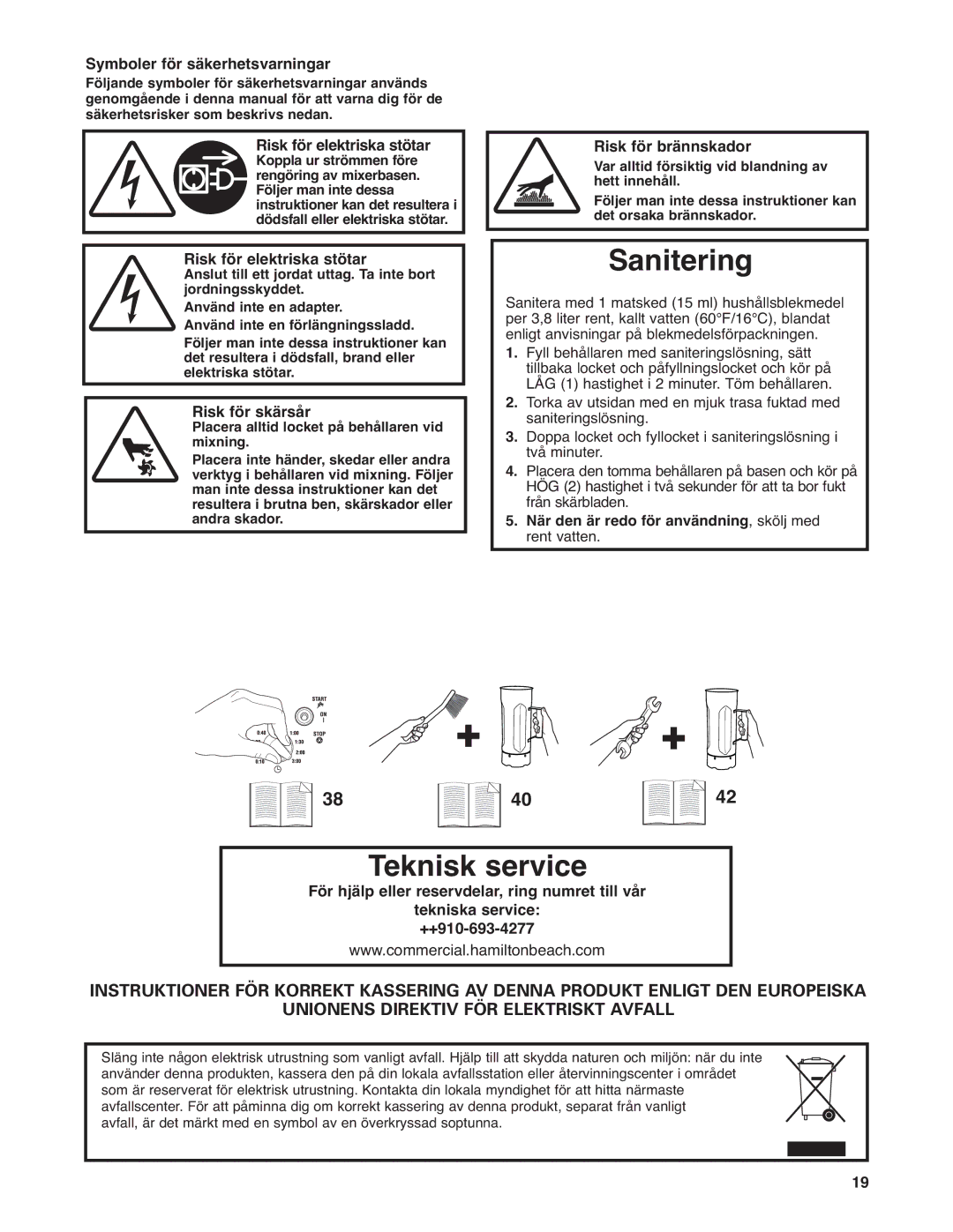 Hamilton Beach HBF400 operation manual Sanitering 