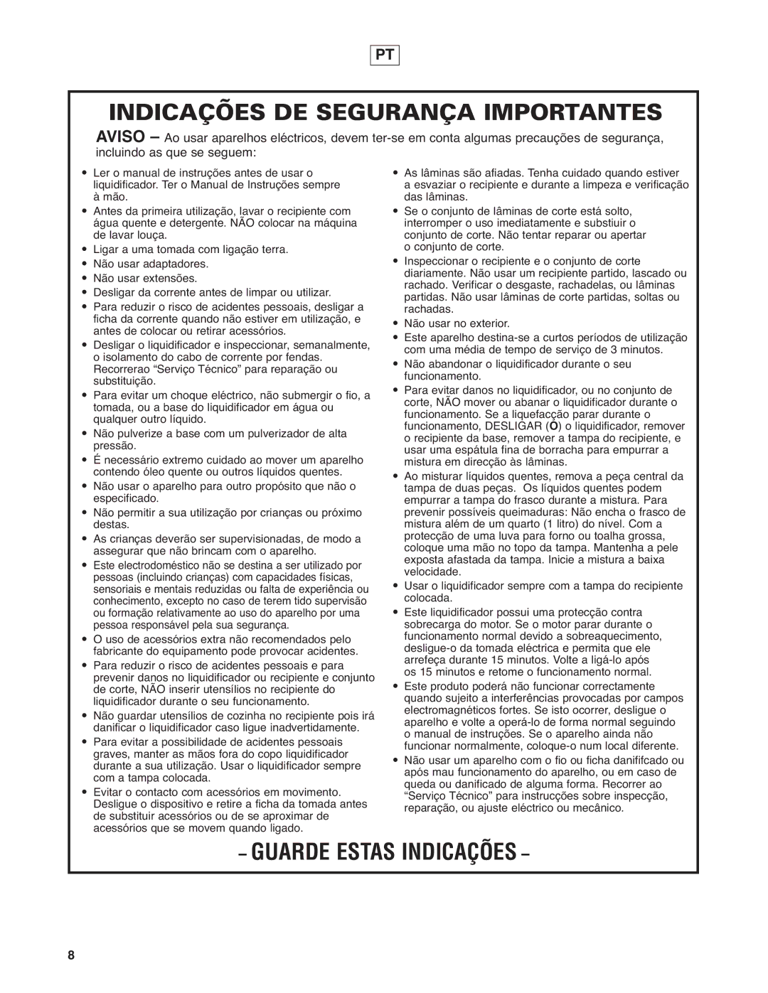 Hamilton Beach HBF400 operation manual Indicações DE Segurança Importantes, Guarde Estas Indicações 