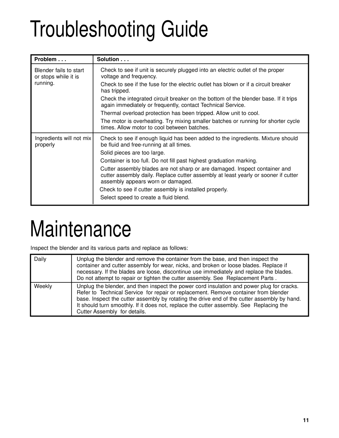 Hamilton Beach HBF400 manuel dutilisation Troubleshooting Guide, Maintenance 