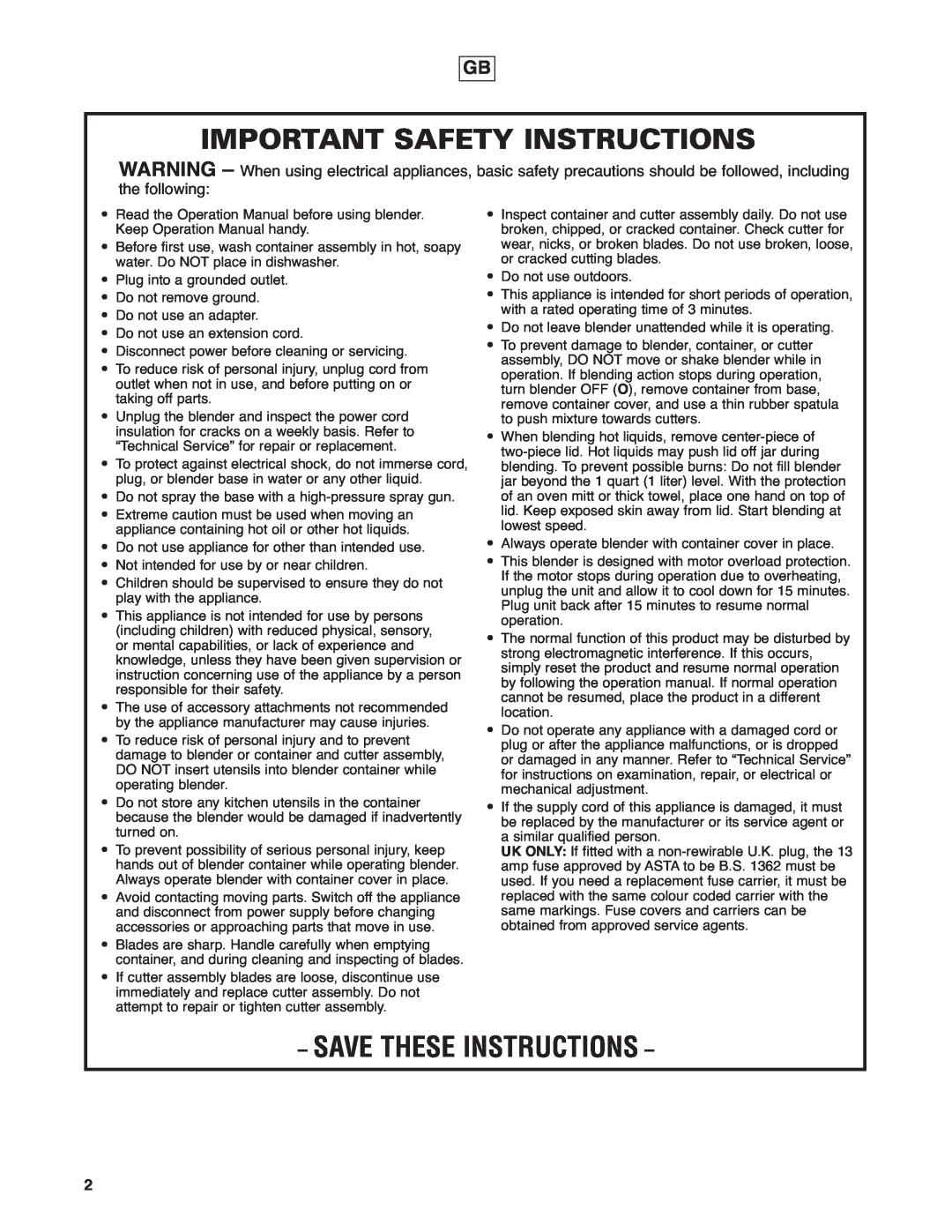 Hamilton Beach HBF400 operation manual Important Safety Instructions, Save These Instructions, the following 