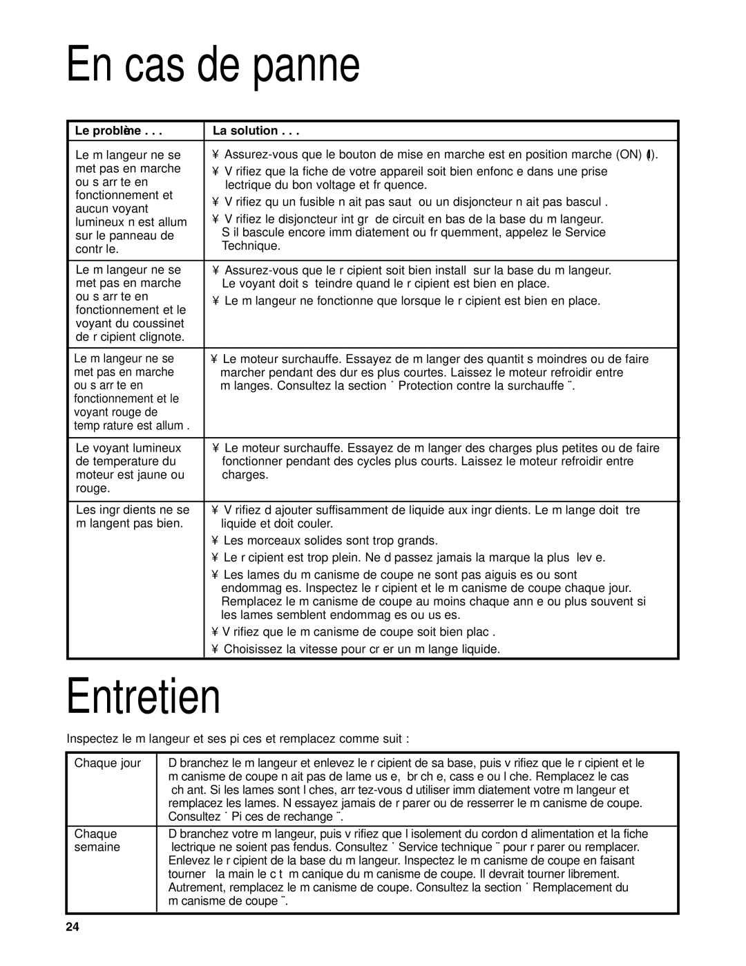 Hamilton Beach HBH650 manuel dutilisation En cas de panne, Entretien 