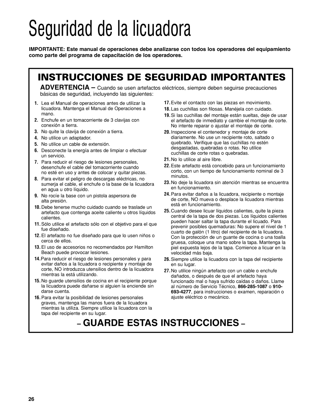 Hamilton Beach HBH650 manuel dutilisation Seguridad de la licuadora, Instrucciones DE Seguridad Importantes 