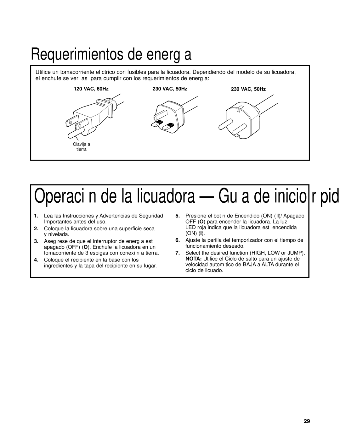 Hamilton Beach HBH650 manuel dutilisation Requerimientos de energía 