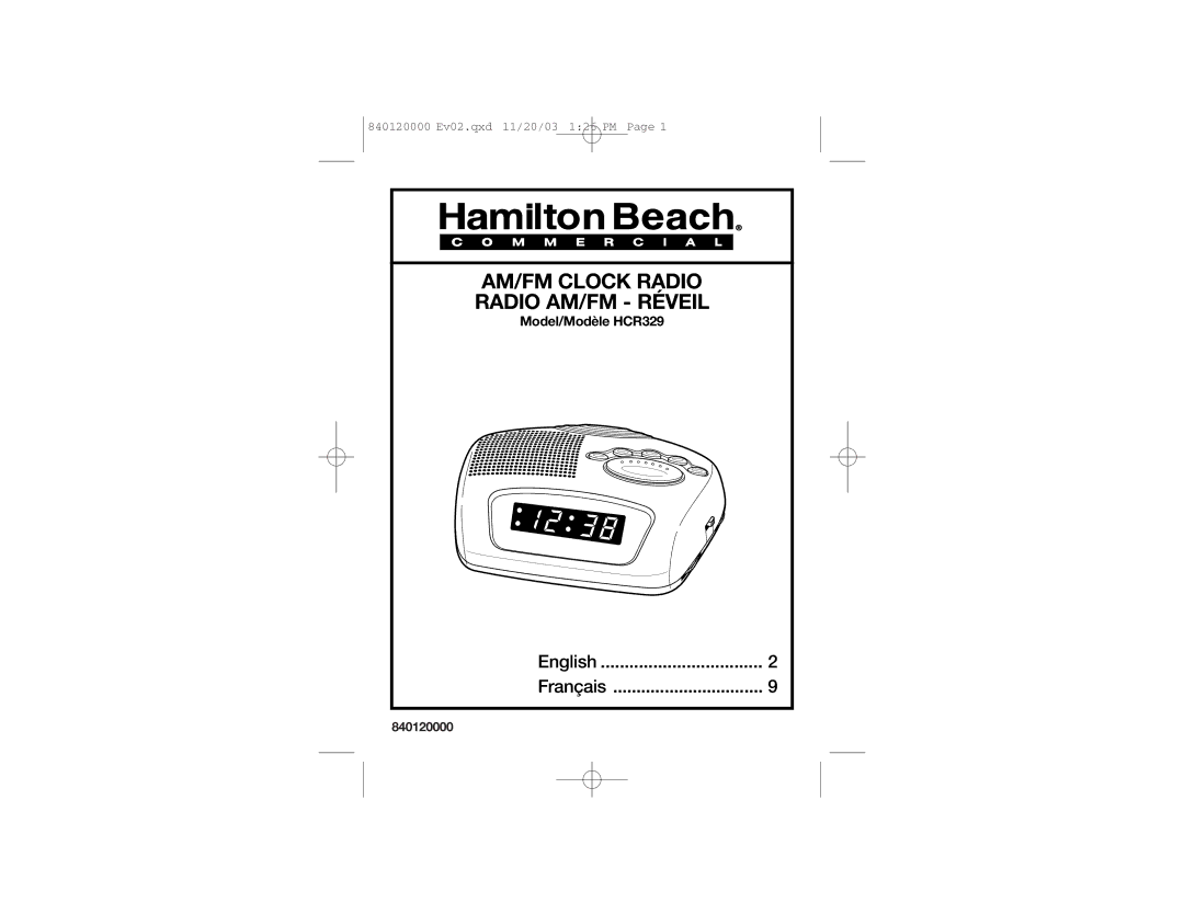 Hamilton Beach HCR329 manual AM/FM Clock Radio Radio AM/FM Réveil 