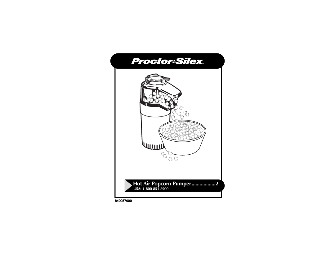 Hamilton Beach Hot Air Popcorn Pumper manual Usa, 840057900 
