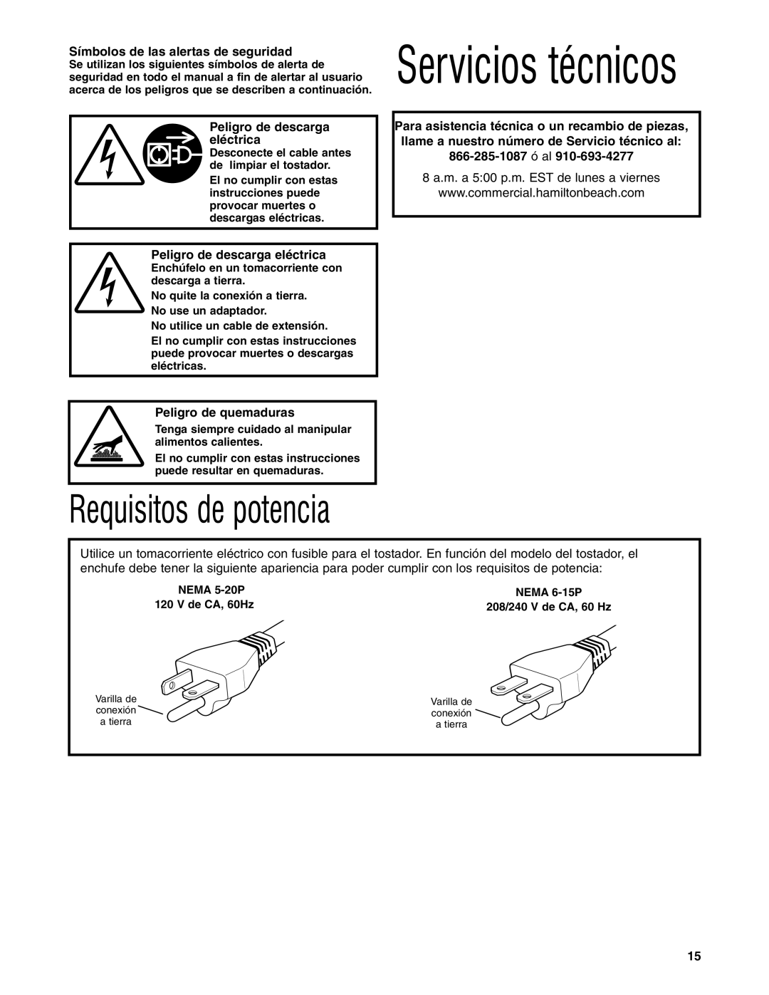 Hamilton Beach HTS455, HTS450 Símbolos de las alertas de seguridad, Peligro de descarga eléctrica, Peligro de quemaduras 