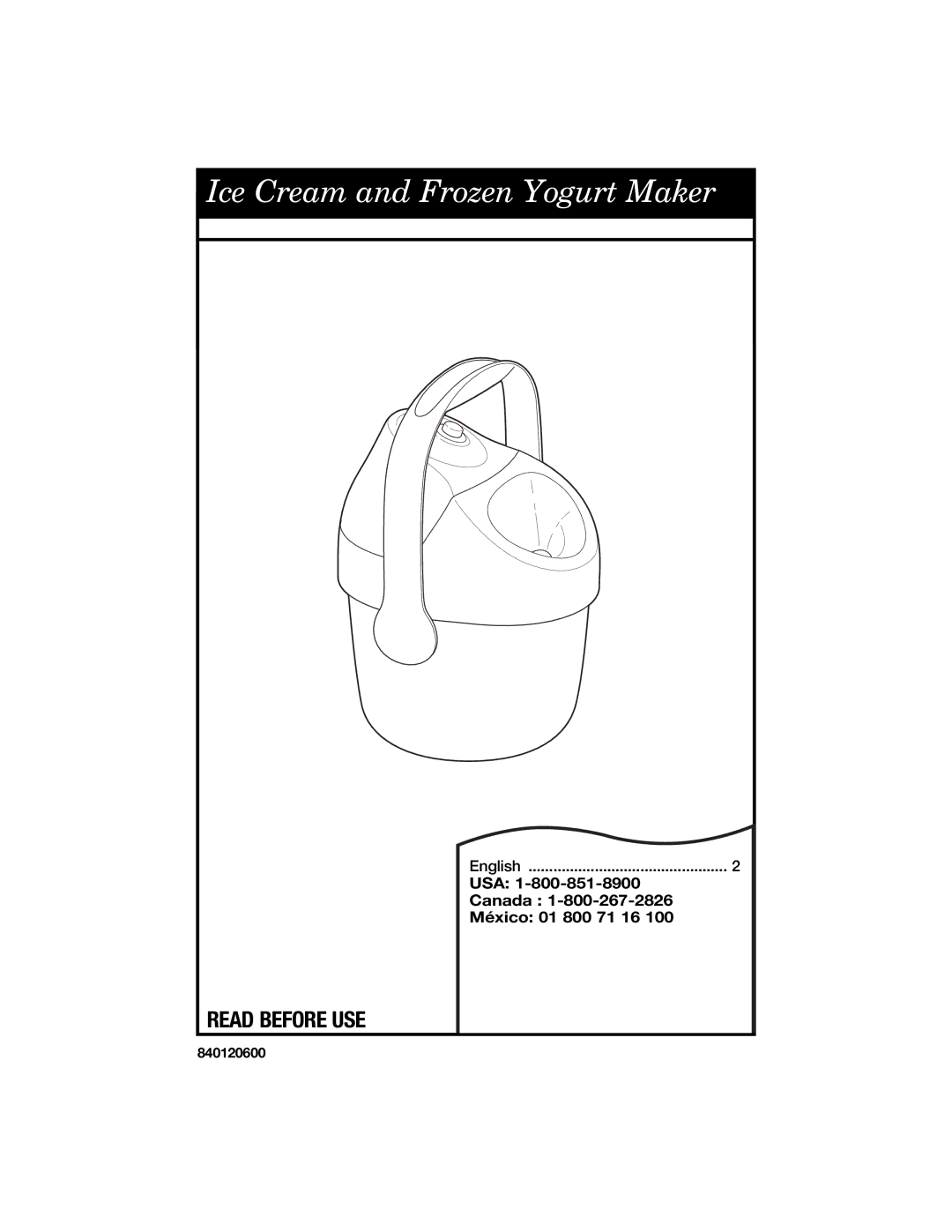 Hamilton Beach Ice Cream and Frozen Yogurt Maker manual USA Canada México 01 800 71 16 