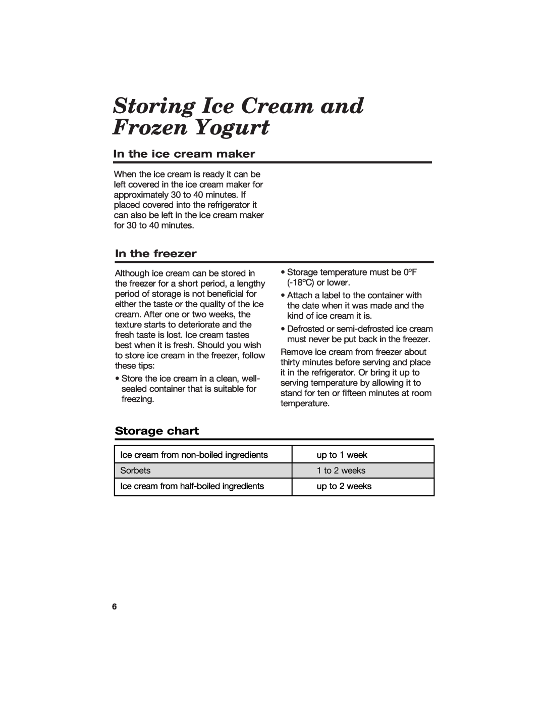 Hamilton Beach Ice Cream and Frozen Yogurt Maker manual Storing Ice Cream and Frozen Yogurt, In the ice cream maker 
