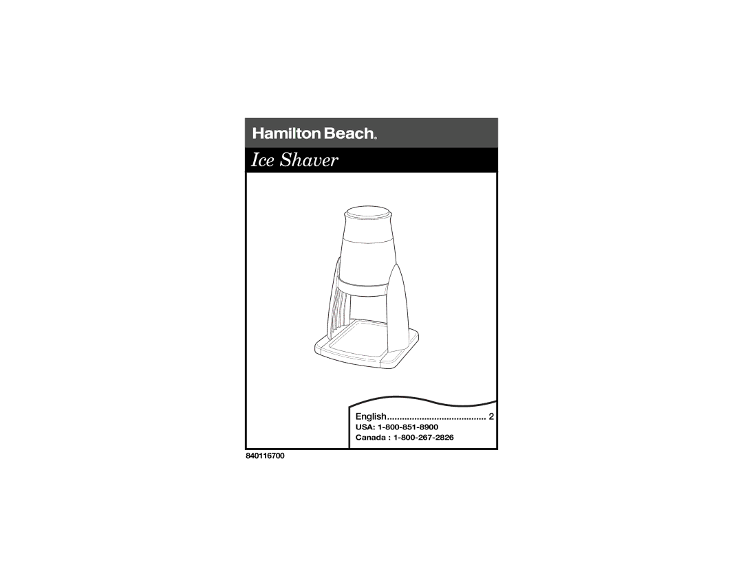 Hamilton Beach Ice Shaver manual 