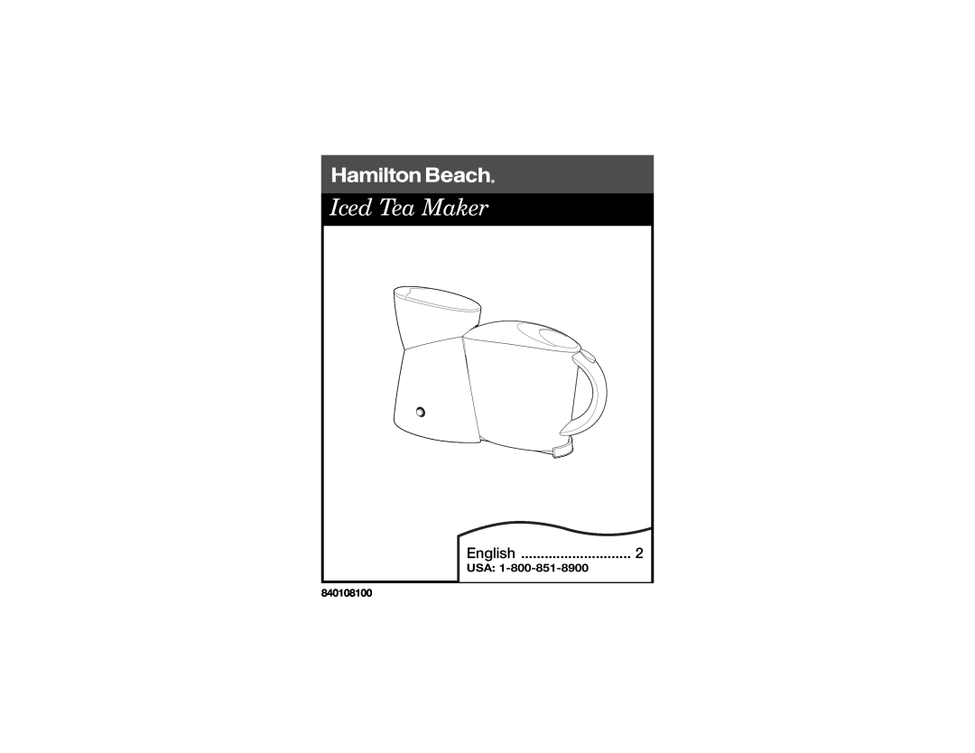 Hamilton Beach Iced Tea Maker manual Usa, English, 840108100 
