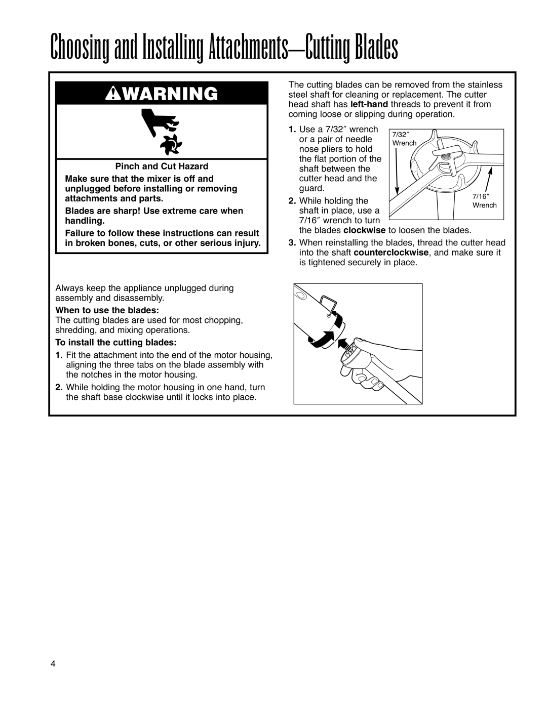 Hamilton Beach Immersion Mixer operation manual When to use the blades, To install the cutting blades 