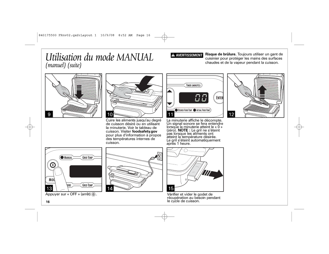 Hamilton Beach Indoor Grill manual Manuel suite 