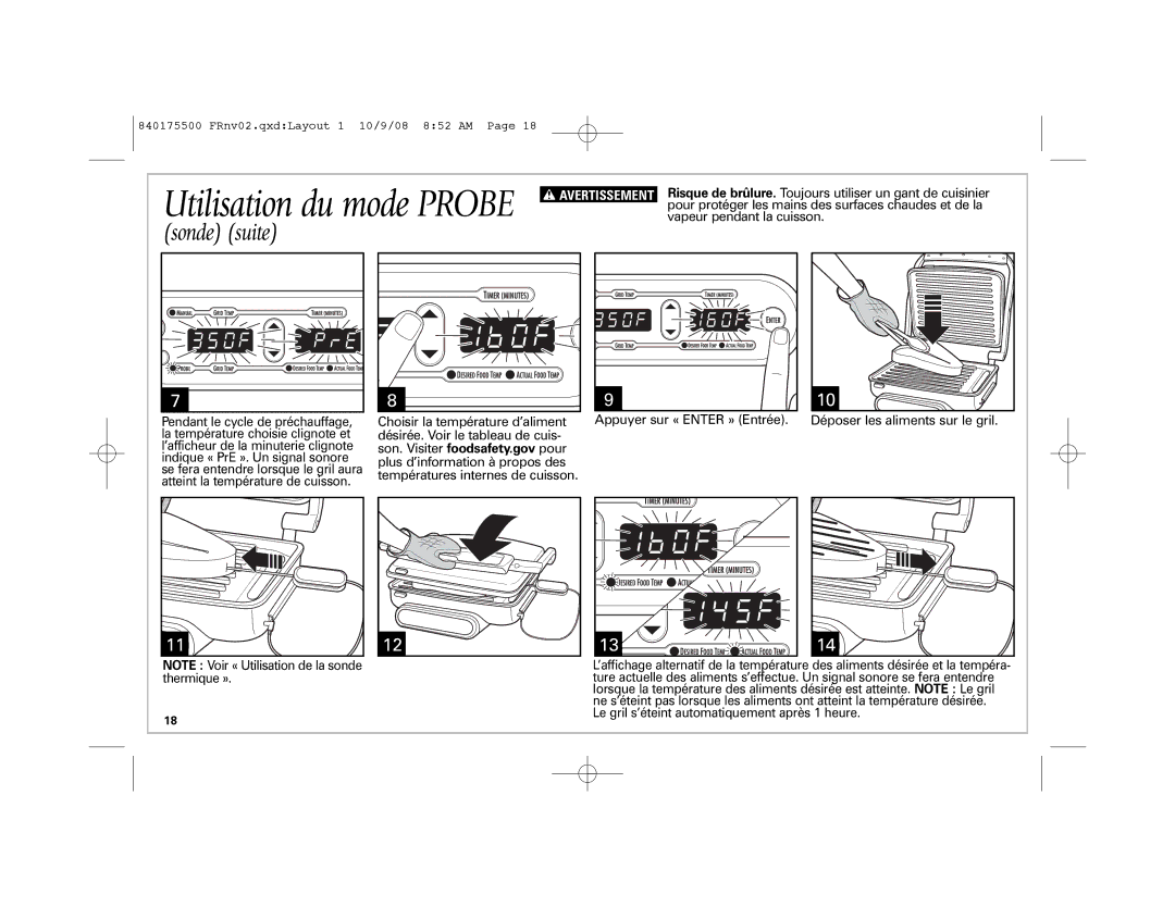 Hamilton Beach Indoor Grill manual Sonde suite 